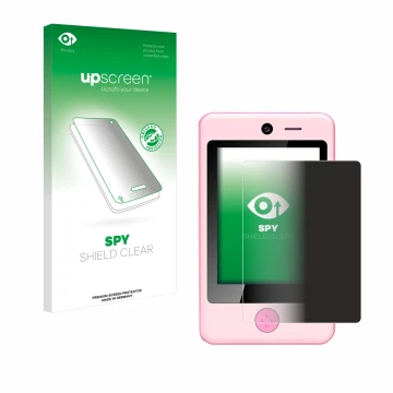 Parte frontal de un envase de producto con el logotipo de la marca upscreen. Al lado se muestra el dispositivo Pthtechus Child