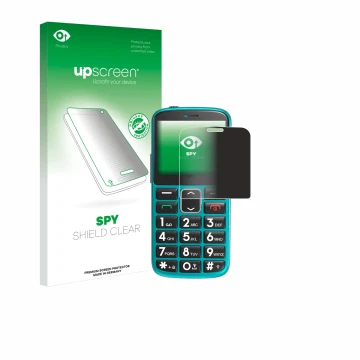Parte frontal de un envase de producto con el logotipo de la marca upscreen. Al lado se muestra el dispositivo Uleway Senioren