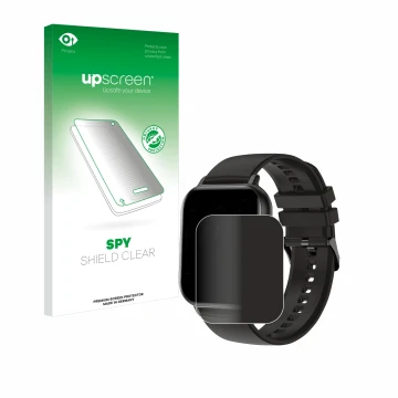 Parte frontal de un envase de producto con el logotipo de la marca upscreen. Al lado se muestra el dispositivo AcclaFit KM13 1