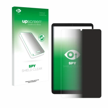 Parte frontal de un envase de producto con el logotipo de la marca upscreen. Al lado se muestra el dispositivo Samsung Galaxy 