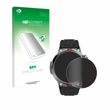 Parte frontal de un envase de producto con el logotipo de la marca upscreen. Al lado se muestra el dispositivo IFMDA S100 1.45
