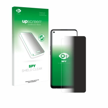 Parte frontal de un envase de producto con el logotipo de la marca upscreen. Al lado se muestra el dispositivo Oppo Reno 8T co