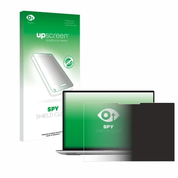 Parte frontal de un envase de producto con el logotipo de la marca upscreen. Al lado se muestra el dispositivo Dell Precision 