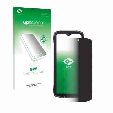 Parte frontal de un envase de producto con el logotipo de la marca upscreen. Al lado se muestra el dispositivo Cubot King Kong