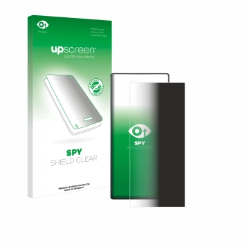 Parte frontal de un envase de producto con el logotipo de la marca upscreen. Al lado se muestra el dispositivo ZTE Nubia Red M