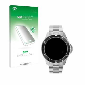 Parte frontal de un envase de producto con el logotipo de la marca upscreen. Al lado se muestra el dispositivo Withings ScanWa