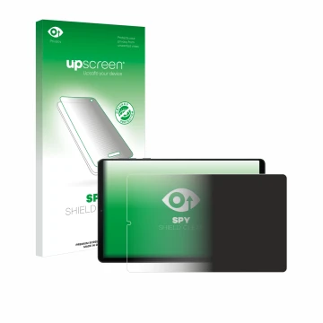 Parte frontal de un envase de producto con el logotipo de la marca upscreen. Al lado se muestra el dispositivo Lenovo Legion Y