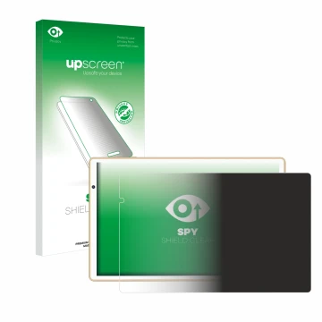 Parte frontal de un envase de producto con el logotipo de la marca upscreen. Al lado se muestra el dispositivo Facetel Q3 con 