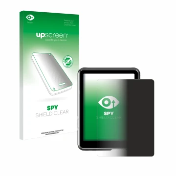 Parte frontal de un envase de producto con el logotipo de la marca upscreen. Al lado se muestra el dispositivo Mechen M3 con s