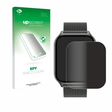 Parte frontal de un envase de producto con el logotipo de la marca upscreen. Al lado se muestra el dispositivo Popglory P95 2