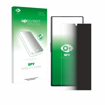 Parte frontal de un envase de producto con el logotipo de la marca upscreen. Al lado se muestra el dispositivo ZTE Nubia Red M