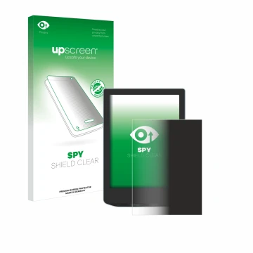 Parte frontal de un envase de producto con el logotipo de la marca upscreen. Al lado se muestra el dispositivo Vivlio Light co