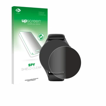 Parte frontal de un envase de producto con el logotipo de la marca upscreen. Al lado se muestra el dispositivo Hama 8900 (42 m