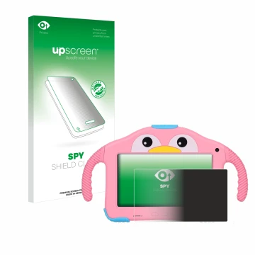 Parte frontal de un envase de producto con el logotipo de la marca upscreen. Al lado se muestra el dispositivo okulaku KIDS03-