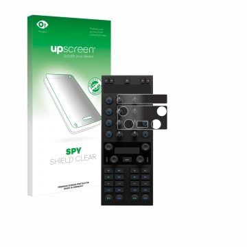 Parte frontal de un envase de producto con el logotipo de la marca upscreen. Al lado se muestra el dispositivo Native Instrume
