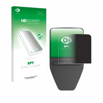Parte frontal de un envase de producto con el logotipo de la marca upscreen. Al lado se muestra el dispositivo Trezor Safe 3 c