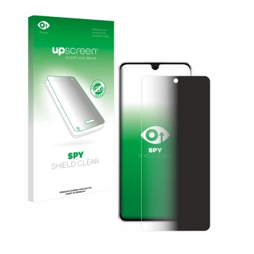 Parte frontal de un envase de producto con el logotipo de la marca upscreen. Al lado se muestra el dispositivo Oppo Reno 11 F 