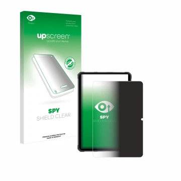 Parte frontal de un envase de producto con el logotipo de la marca upscreen. Al lado se muestra el dispositivo Hotwav R7 con s