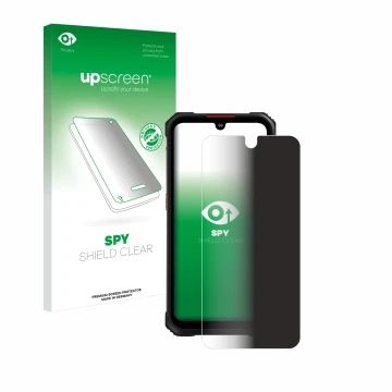 Parte frontal de un envase de producto con el logotipo de la marca upscreen. Al lado se muestra el dispositivo Hotwav Cyber 9 