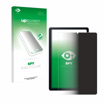 Parte frontal de un envase de producto con el logotipo de la marca upscreen. Al lado se muestra el dispositivo Samsung Galaxy 