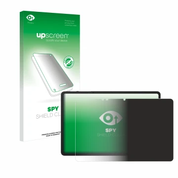 Parte frontal de un envase de producto con el logotipo de la marca upscreen. Al lado se muestra el dispositivo TCL NxtPaper 14