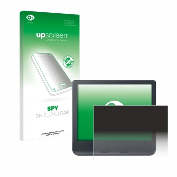 Parte frontal de un envase de producto con el logotipo de la marca upscreen. Al lado se muestra el dispositivo Kobo Libra Colo