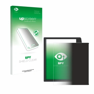 Parte frontal de un envase de producto con el logotipo de la marca upscreen. Al lado se muestra el dispositivo PocketBook Era 