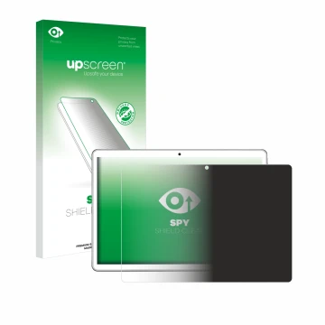 Parte frontal de un envase de producto con el logotipo de la marca upscreen. Al lado se muestra el dispositivo niuniutab KT107