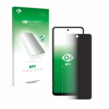 Parte frontal de un envase de producto con el logotipo de la marca upscreen. Al lado se muestra el dispositivo HMD Pulse Pro c