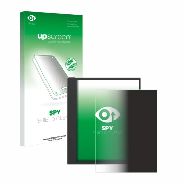 Parte frontal de un envase de producto con el logotipo de la marca upscreen. Al lado se muestra el dispositivo PocketBook InkP