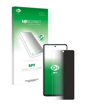 Parte frontal de un envase de producto con el logotipo de la marca upscreen. Al lado se muestra el dispositivo Infinix GT 20 P
