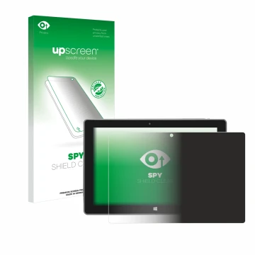 Parte frontal de un envase de producto con el logotipo de la marca upscreen. Al lado se muestra el dispositivo SZTPS Tablet 10