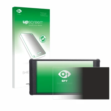 Parte frontal de un envase de producto con el logotipo de la marca upscreen. Al lado se muestra el dispositivo Portkeys PT6 co
