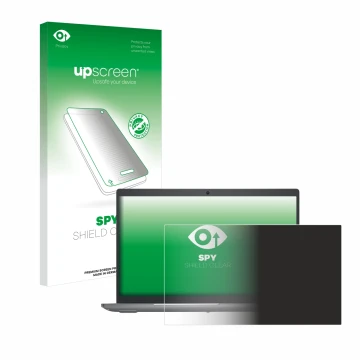 Parte frontal de un envase de producto con el logotipo de la marca upscreen. Al lado se muestra el dispositivo Dell Precision 