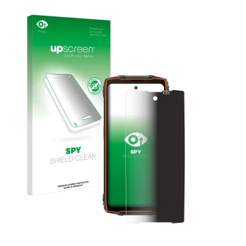 Parte frontal de un envase de producto con el logotipo de la marca upscreen. Al lado se muestra el dispositivo Blackview Oscal