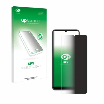 Parte frontal de un envase de producto con el logotipo de la marca upscreen. Al lado se muestra el dispositivo Telekom T Phone
