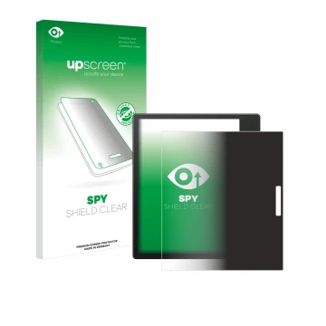 Parte frontal de un envase de producto con el logotipo de la marca upscreen. Al lado se muestra el dispositivo Boox Go Color 7