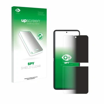 Parte frontal de un envase de producto con el logotipo de la marca upscreen. Al lado se muestra el dispositivo Blackview Hero 