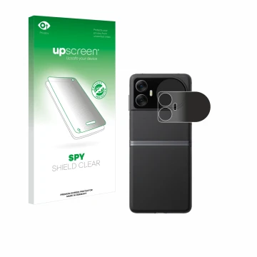 Parte frontal de un envase de producto con el logotipo de la marca upscreen. Al lado se muestra el dispositivo Blackview Hero 