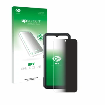 Parte frontal de un envase de producto con el logotipo de la marca upscreen. Al lado se muestra el dispositivo Cubot King Kong