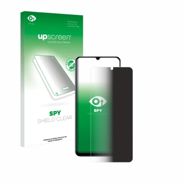 Parte frontal de un envase de producto con el logotipo de la marca upscreen. Al lado se muestra el dispositivo realme C61 con 