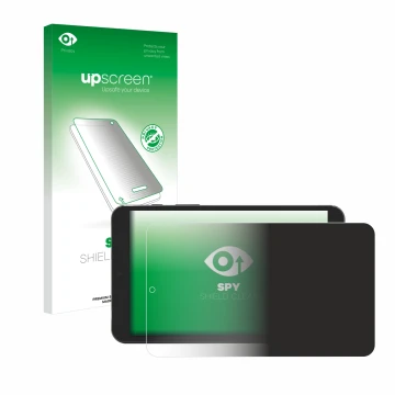 Parte frontal de un envase de producto con el logotipo de la marca upscreen. Al lado se muestra el dispositivo Mediacom SmartP