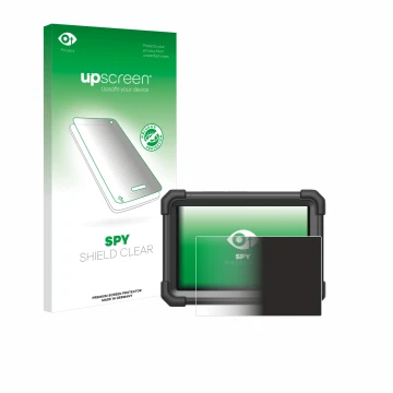 Parte frontal de un envase de producto con el logotipo de la marca upscreen. Al lado se muestra el dispositivo Launch X-431 Pr