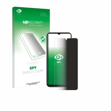 Parte frontal de un envase de producto con el logotipo de la marca upscreen. Al lado se muestra el dispositivo ZTE Blade A54 c