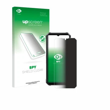 Parte frontal de un envase de producto con el logotipo de la marca upscreen. Al lado se muestra el dispositivo Fossibot F106 P