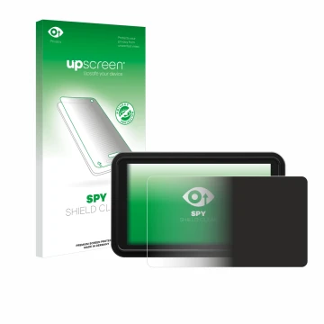 Parte frontal de un envase de producto con el logotipo de la marca upscreen. Al lado se muestra el dispositivo Atomos Shinobi 