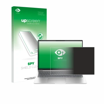 Parte frontal de un envase de producto con el logotipo de la marca upscreen. Al lado se muestra el dispositivo HP ProBook 460 