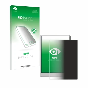 Parte frontal de un envase de producto con el logotipo de la marca upscreen. Al lado se muestra el dispositivo reMarkable Pape