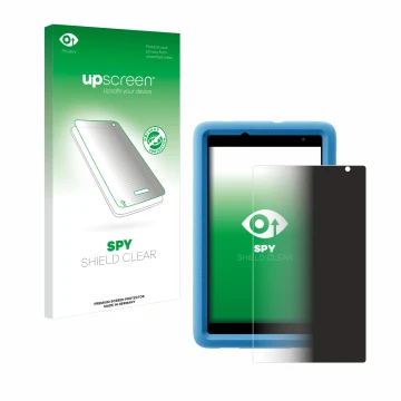 Parte frontal de un envase de producto con el logotipo de la marca upscreen. Al lado se muestra el dispositivo Blackview Tab A