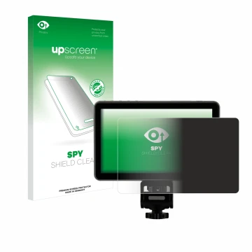 Parte frontal de un envase de producto con el logotipo de la marca upscreen. Al lado se muestra el dispositivo Rollei Viltrox 